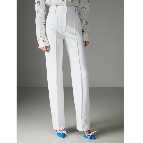Burberry Skerton Front Pleat Cotton Drill High Waist Trouser's Pants Flawed 2 - Picture 1 of 5